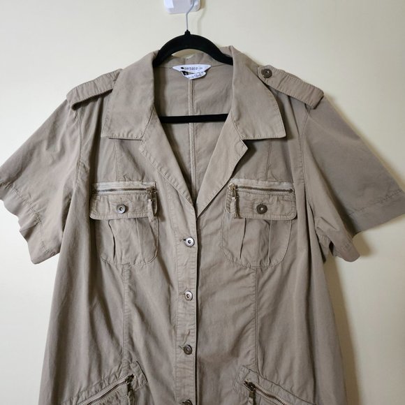 Persona by Marina Rinaldi khaki SS button down pockets shirt midi dress 29/US20 - Picture 2 of 16